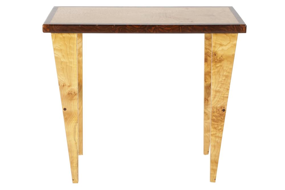 Appraisal: MODERNIST WOOD CONSOLE TABLElate th century unsigned the tapering legs