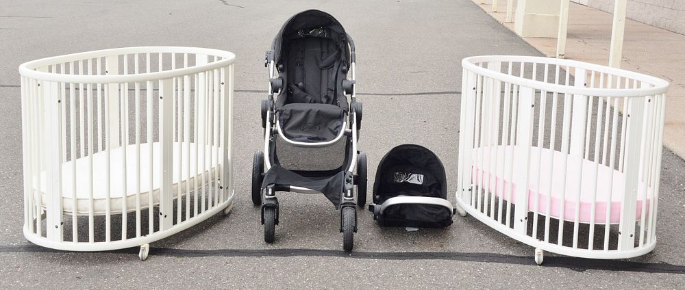 Appraisal: Three Piece Lot to include two Stokke cribs in white