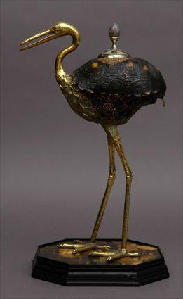 Appraisal: CONTEMPORARY BRASS-MOUNTED TORTOISESHELL FIGURE OF AN OSTRICH The back with