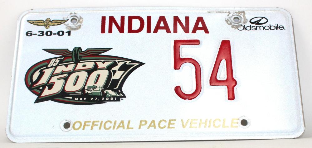 Appraisal: INDY PACE CAR LICENSE PLATE Indy Pace Car License Plate