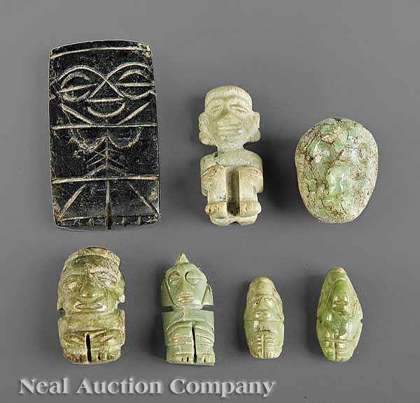 Appraisal: A Group of Seven Mixtec Carved Stone Figurines and Ornaments