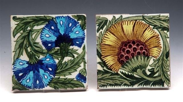 Appraisal: A WILLIAM DE MORGAN POLYCHROME POTTERY TILE with blue flower