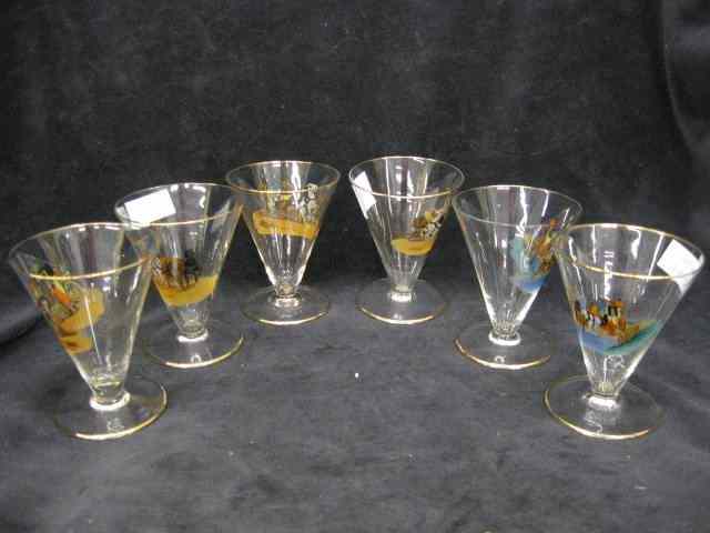 Appraisal: Handpainted Crystal Cordials with Carriagescenes '' excellent