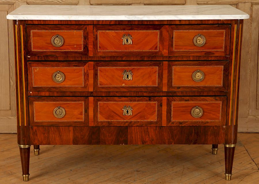 Appraisal: FRENCH ROSEWOOD COMMODE MARBLE TOP CIRCA A French rosewood commode