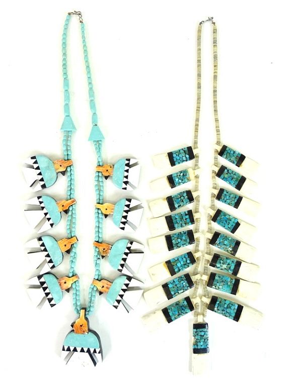 Appraisal: Pair of Navajo Turquoise Bone Necklaces Pair of Navajo Turquoise