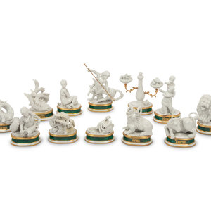 Appraisal: A Group of Twelve Italian Painted Porcelain Zodiac Figures Mangiani