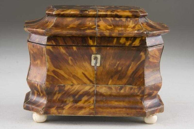 Appraisal: Tortoise Shell Tea Caddy th century walnut box octagonal form