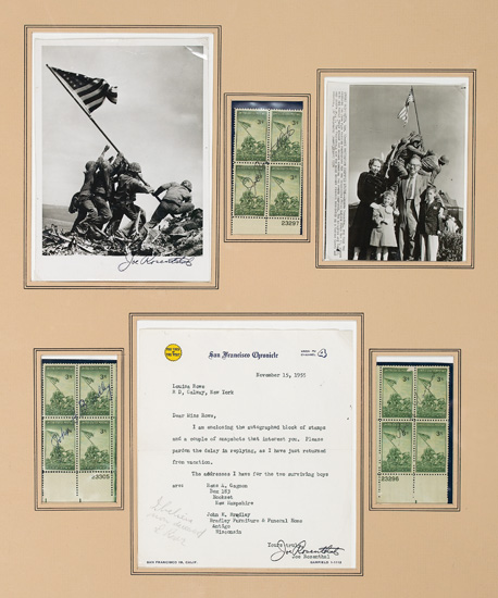 Appraisal: SIGNED BY FLAG-RAISING SURVIVORS AND PHOTOGRAPHER WORLD WAR II Three