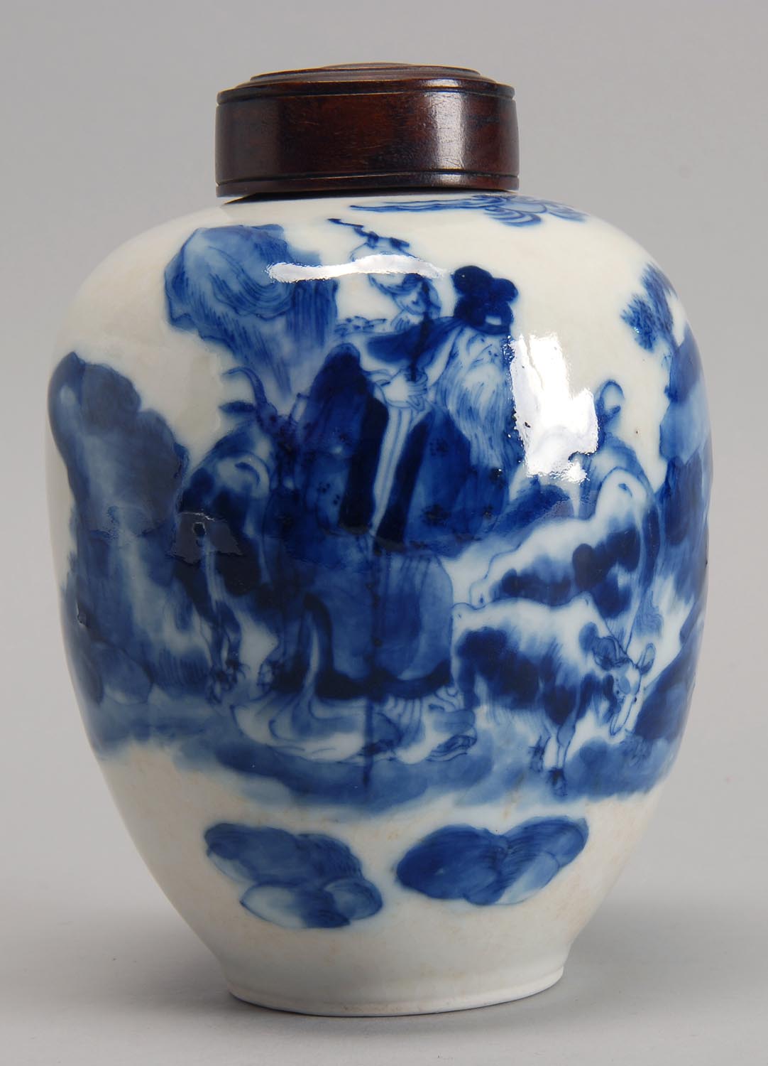 Appraisal: BLUE AND WHITE PORCELAIN JAR th CenturyIn ovoid form with