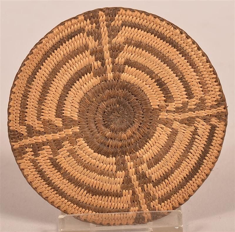 Appraisal: Antique Apache Miniature Coiled Basketry Tray Very Fine Antique Apache