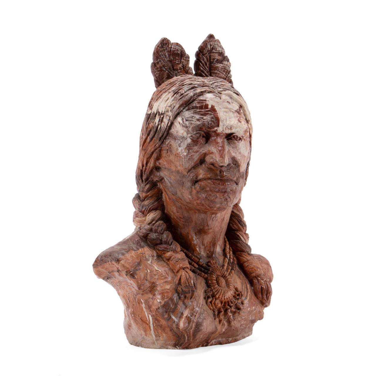 Appraisal: AGATE PATTERNED COMPOSITE BUST OF SITTING BULL Ceramic resin composite