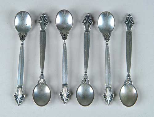 Appraisal: SIX GEORGE JENSEN SALT SPOONS IN THE ACANTHUS PATTERN No