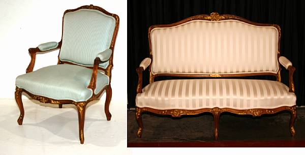 Appraisal: A Louis XV style parcel gilt parlor suite late th