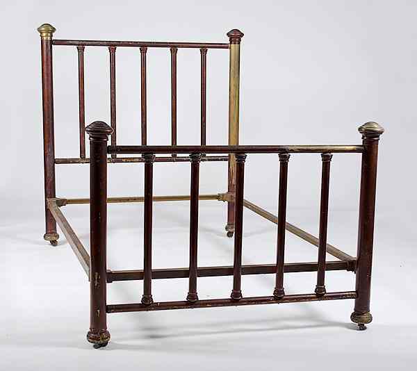 Appraisal: Brass Bed American a brass bed with spindled head and