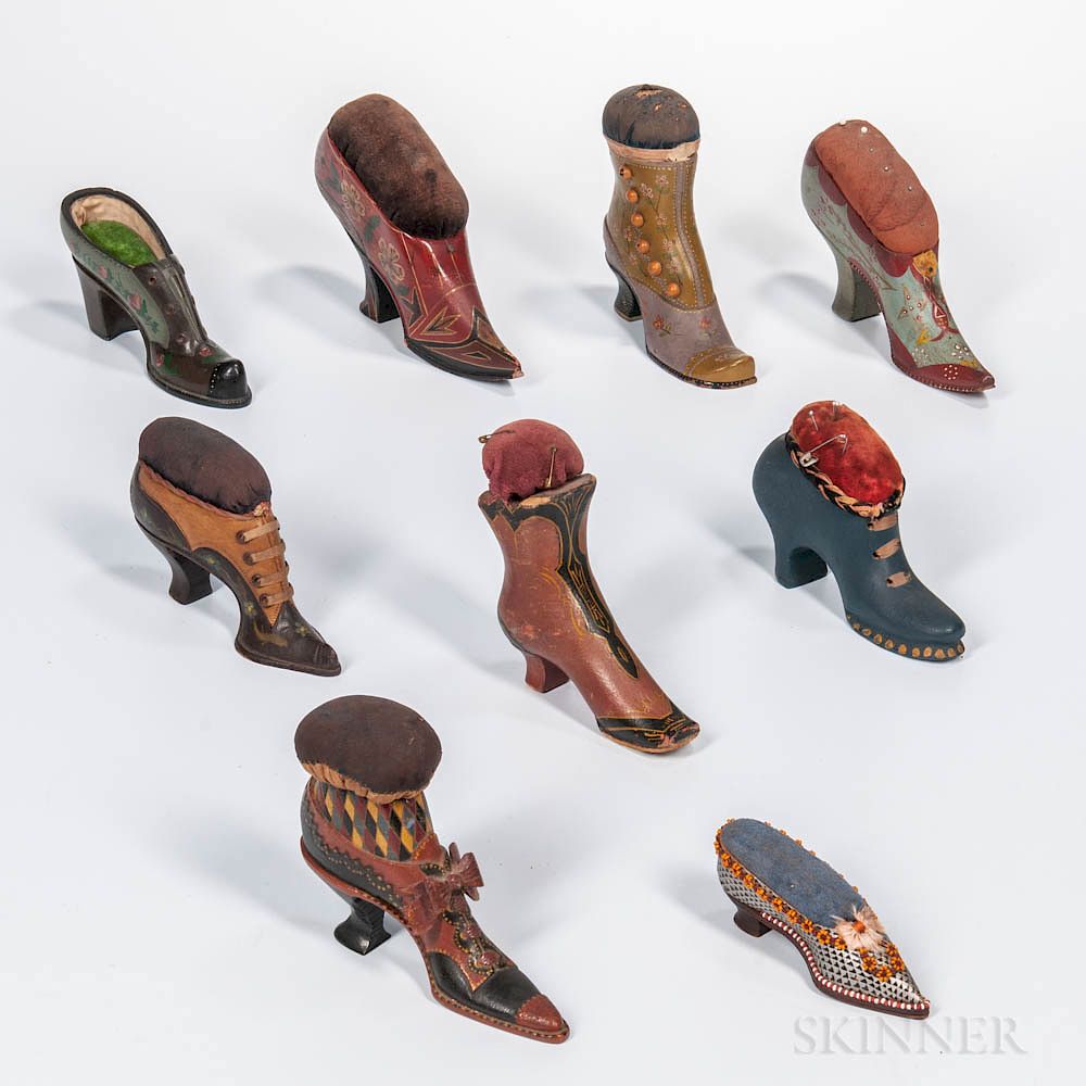 Appraisal: Nine Shoe-form Pincushions Nine Shoe-form Pincushions late th early th