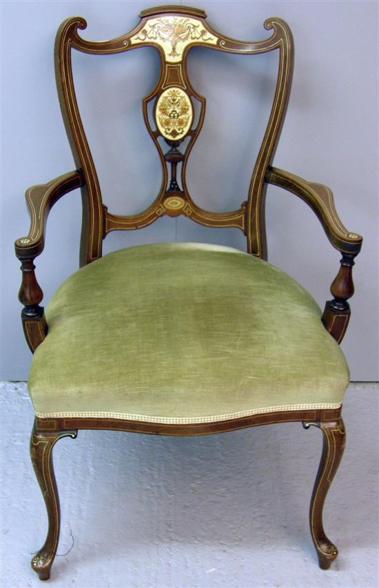 Appraisal: th Century mahogany stained wood and ivory inlaid arm chair