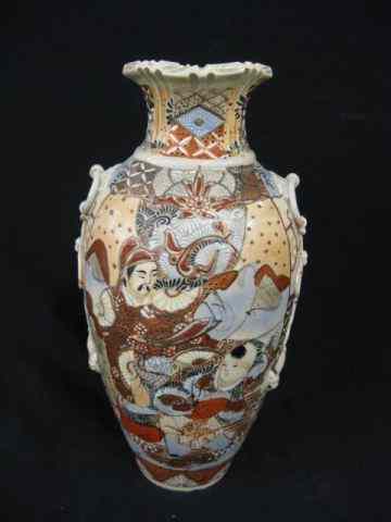 Appraisal: Japanese Satsuma Pottery Vase samurai warriors fancy trim ''