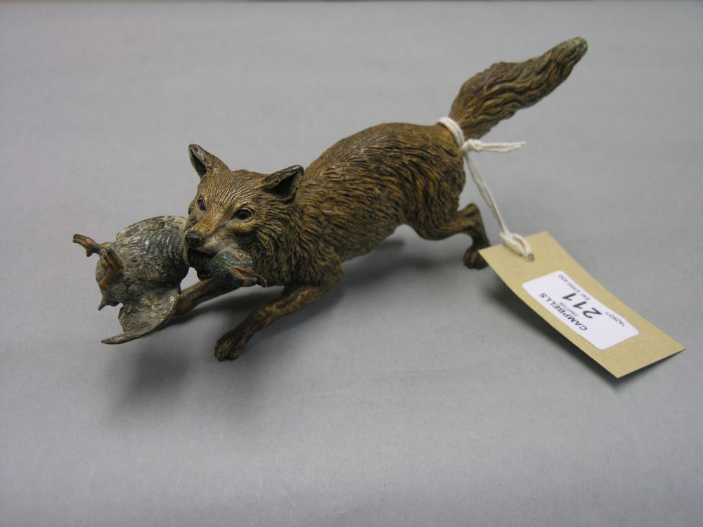 Appraisal: A good Austrian cold painted bronze fox model the fox