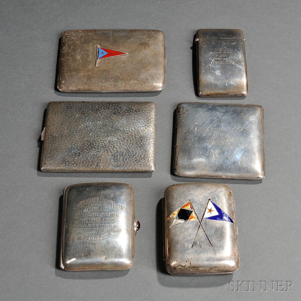 Appraisal: Six American Sterling Silver Trophy Cigarette and Match Cases c