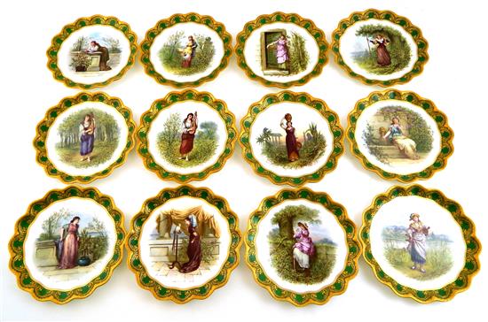 Appraisal: Coalport England maiden-themed plates twelve pieces central design of maidens