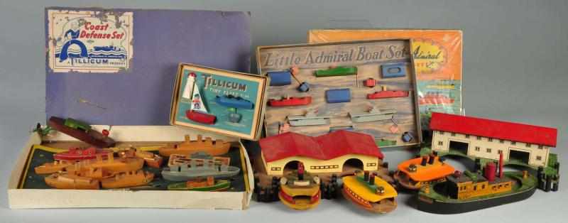 Appraisal: Lot of Pre-War Wooden Toy Boat Sets Description Three are