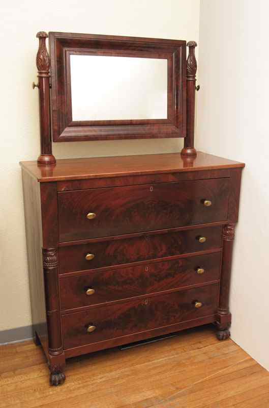 Appraisal: AMERICAN EMPIRE PERIOD GENTLEMANS CHEST WITH MIRROR Flame grain mahogany