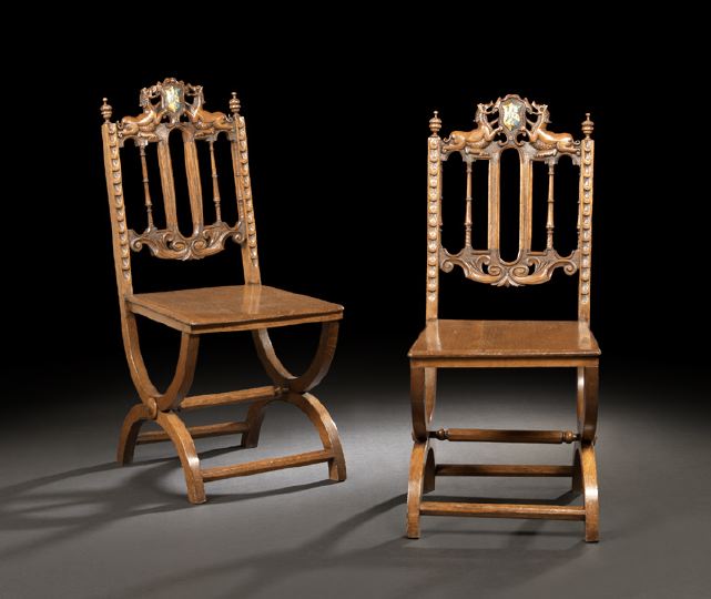 Appraisal: Pair of Trinity College Oxford Oak Hall Chairs third quarter