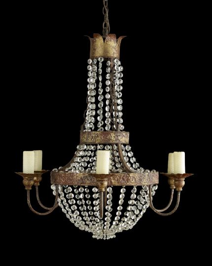 Appraisal: Continental Wrought-Iron Gilt-Brass and Cut Glass Six-Light Chandelier second quarter