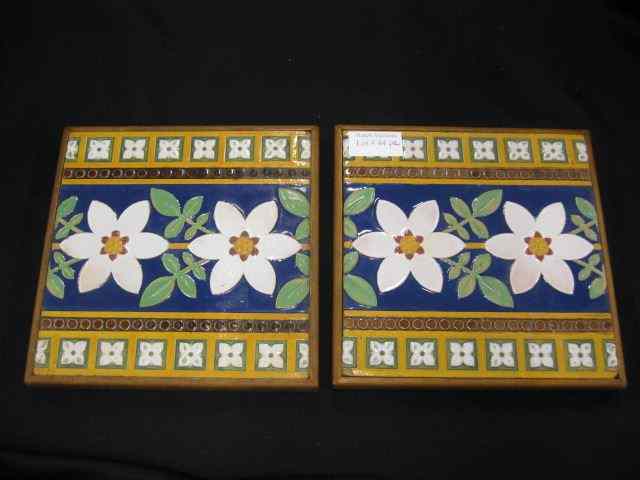 Appraisal: Minton Pottery Tiles floral bands wood framed - '' square