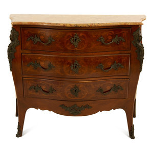 Appraisal: A Louis XV Style Bronze Mounted Marquetry Marble-Top Commode Late