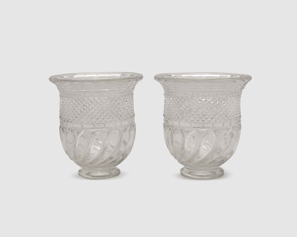 Appraisal: Pair of BACCARAT Crystal Vases th century Pair of BACCARAT