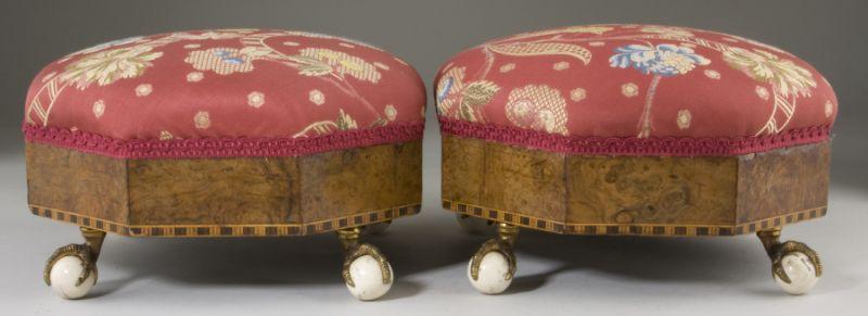 Appraisal: Pair of English Footstools circa s dainty octagonal form of