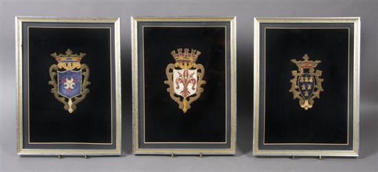 Appraisal: A Group of Three Woven Coats of Arms Height x