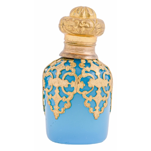 Appraisal: A French giltmetal mounted blue opaline glass scent bottle mid