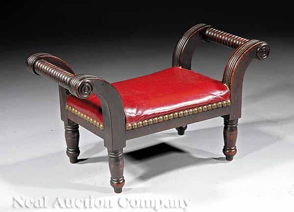 Appraisal: A Small American Classical Carved Mahogany Footstool c reeded scroll