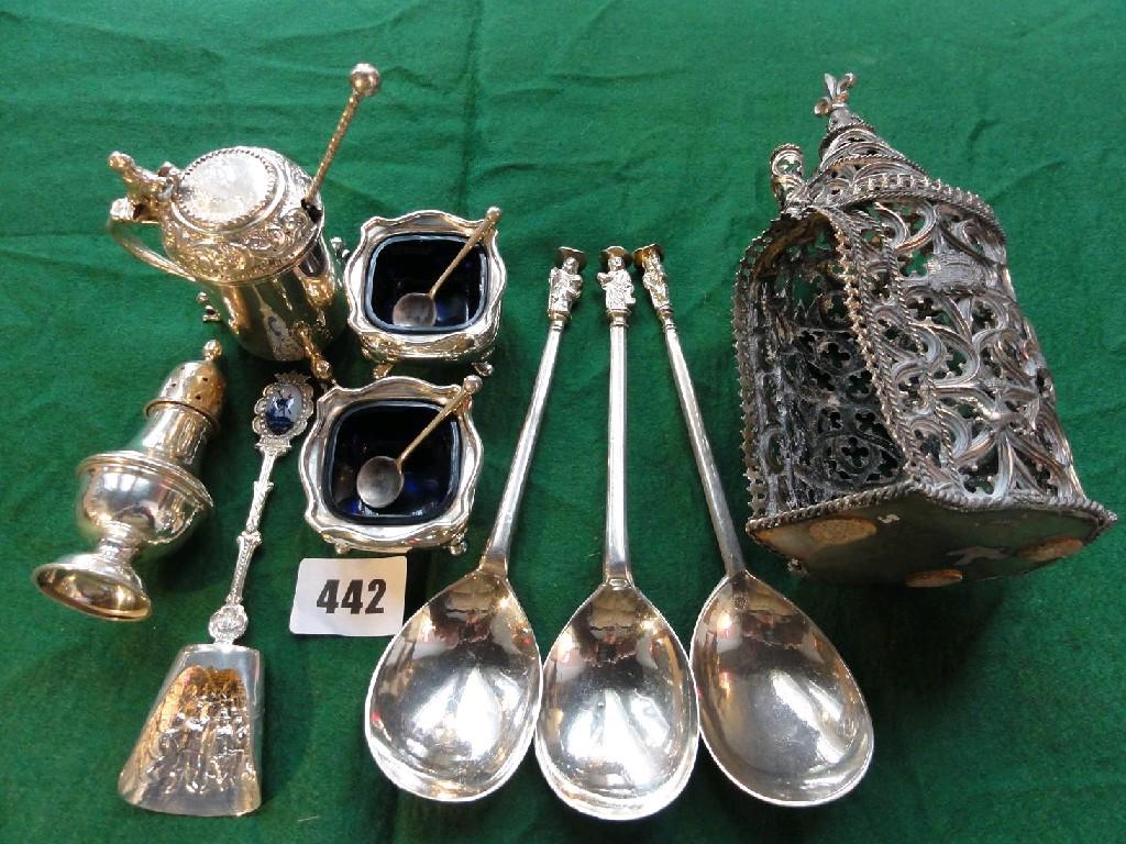 Appraisal: A collection of miscellaneous silverwares including three silver Apostle spoons