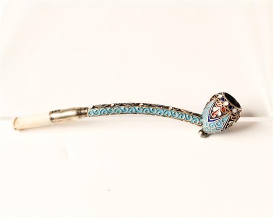 Appraisal: A th C Russian Enameled Sterling and Ivory Opium Pipe