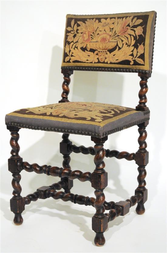 Appraisal: th C Cromwellian style oak side chair tapestry upholstery affixed