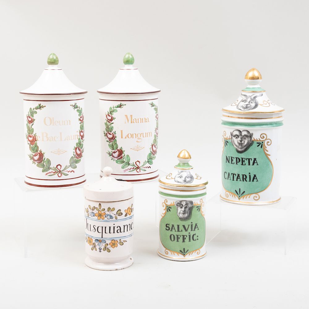 Appraisal: Two Pairs of French Glazed Pottery Apothecary Jars Comprising A