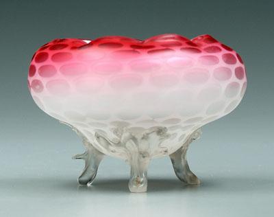 Appraisal: Mother-of-pearl satin glass bowl raindrop decoration with cranberry border at