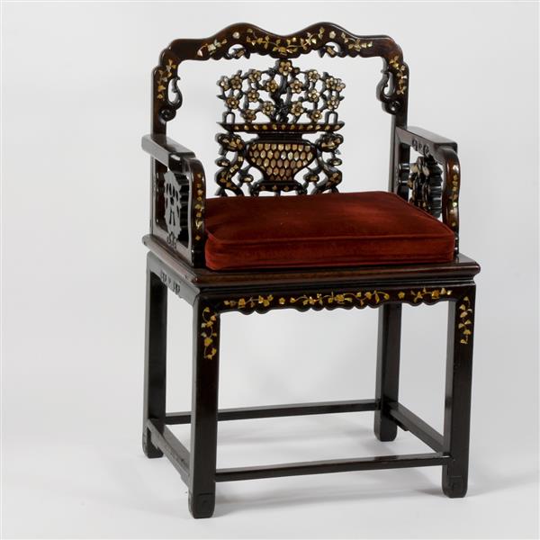 Appraisal: Chinese carved hardwood armchair with mother of pearl inlay shaped