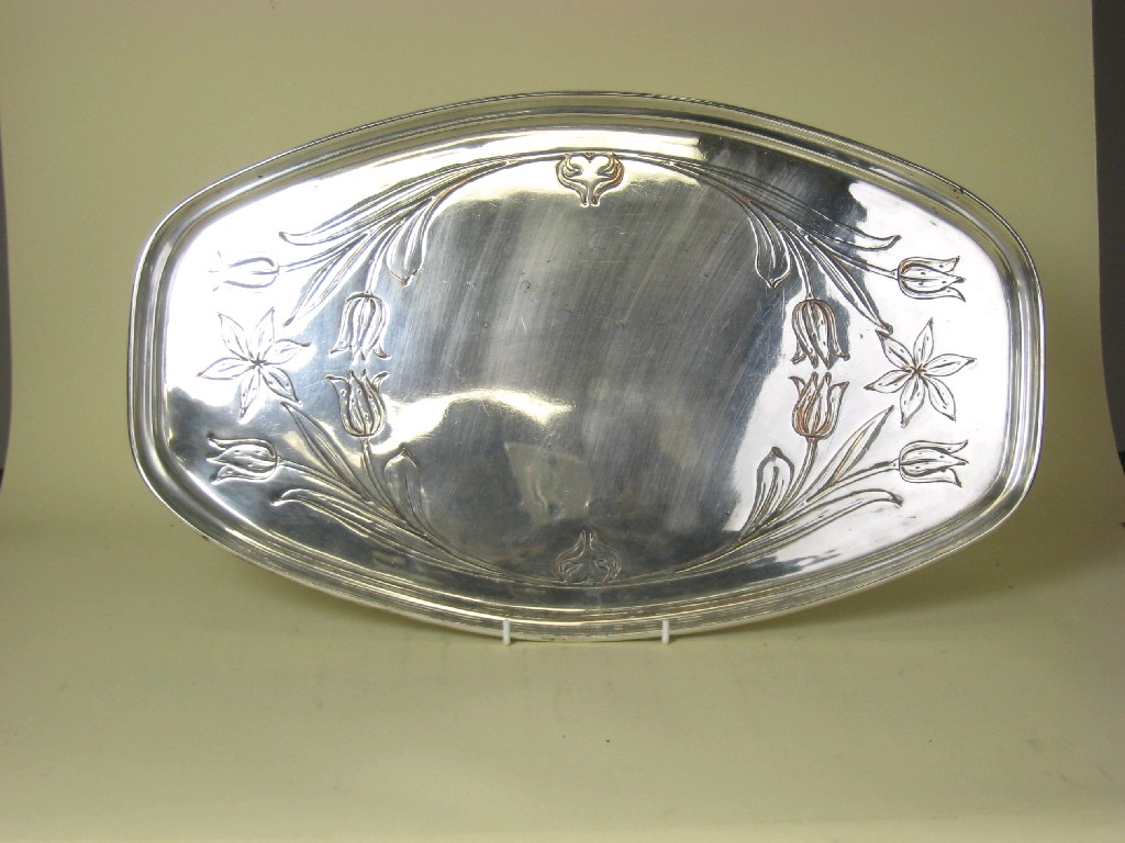 Appraisal: A plated Arts Crafts Tray by Benson of oval form