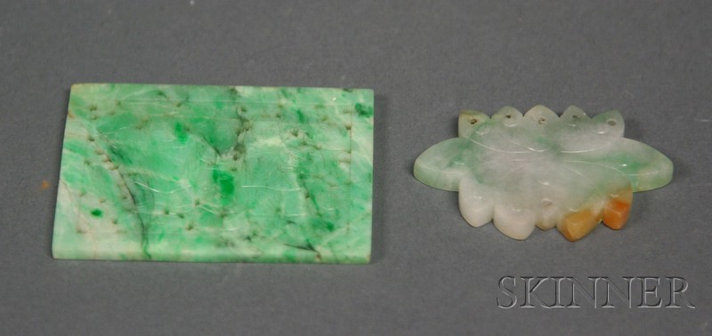 Appraisal: Two Jade Plaques th century a rectangular apple green plaque