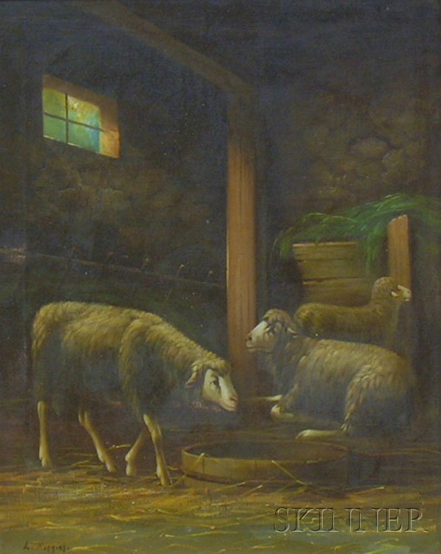 Appraisal: American School th th Century View of Sheep in a