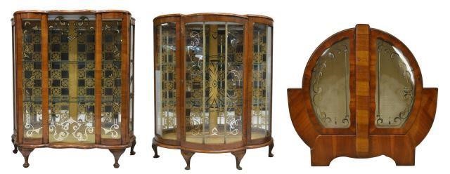 Appraisal: lot of English Art Deco style walnut curio china cabinets