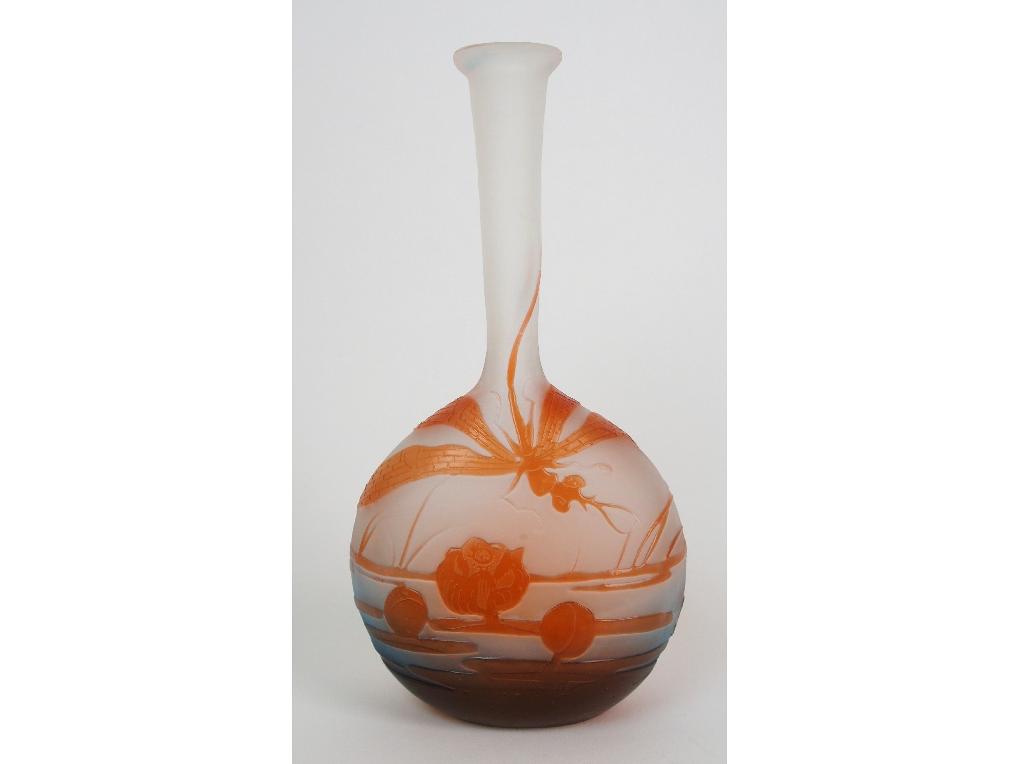 Appraisal: A Gall cameo glass vasecirca of bottleneck-form frosted glass with