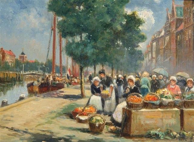 Appraisal: CHARLES JOHN DE LACY British - A Flanders market place