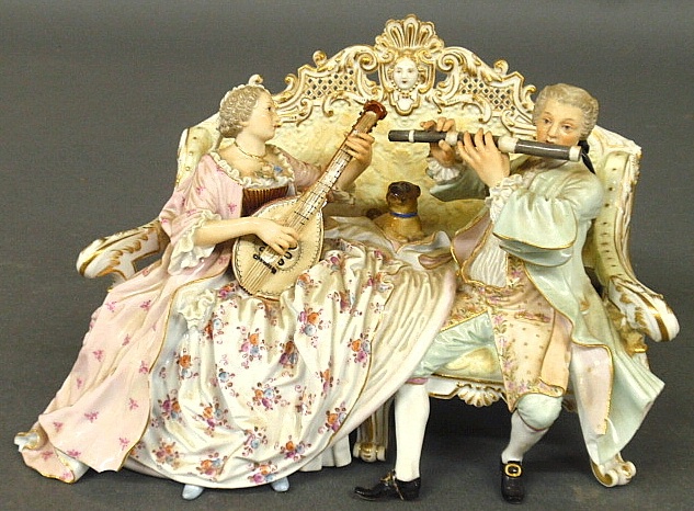 Appraisal: - Meissen figural group of a man and woman playing