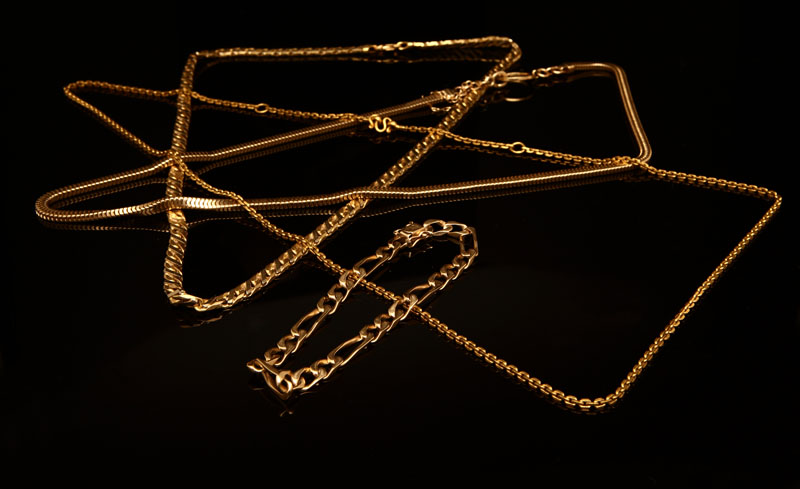 Appraisal: Three gold necklaces and one bracelet Two K yellow gold