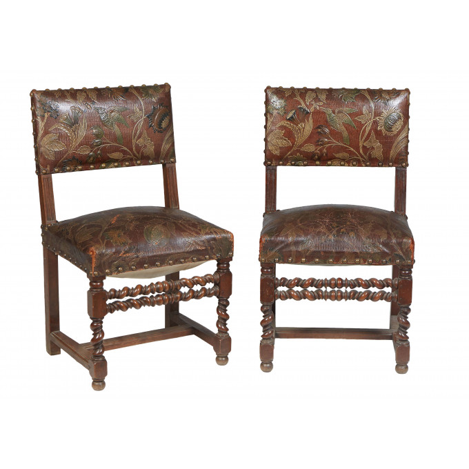 Appraisal: Pair of Louis XIII Style Carved Walnut Side Chairs th